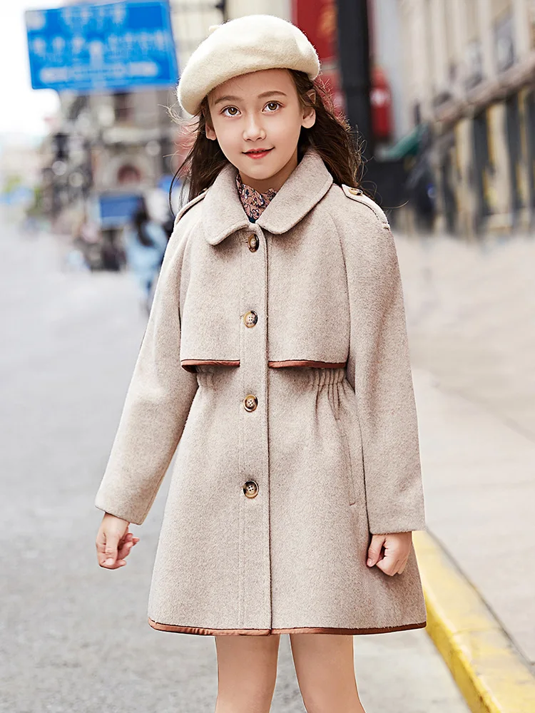 Girls Elegant Woolen Jacket European Style Autumn Winter New Kids Tweed Overcoat Children's Thickened Casual Coat Outerwear P5 |