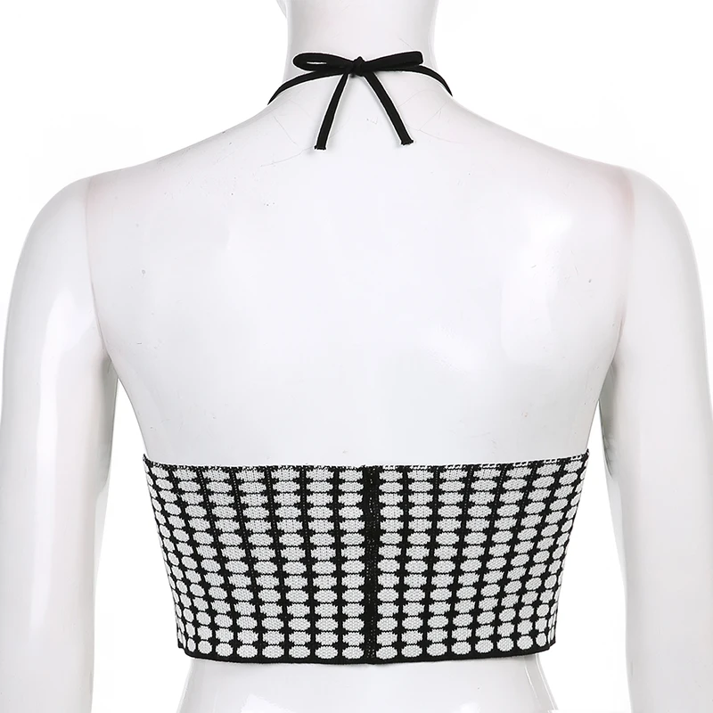 

Plaid Print Sexy Y2k Crop Top Halter Camis 2021Summer Clothes For Women Fashion Backless Corset Girls Shirt Female Party Tee