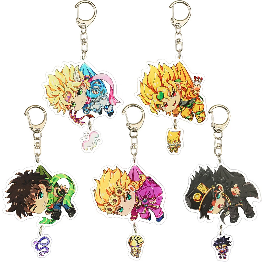 

Anime JoJo Bizarre Adventure Keychain Acrylic Double-Sided Transparent Man Car Key Chian Ring Jewelry Cartoon Bag Pendant Gift