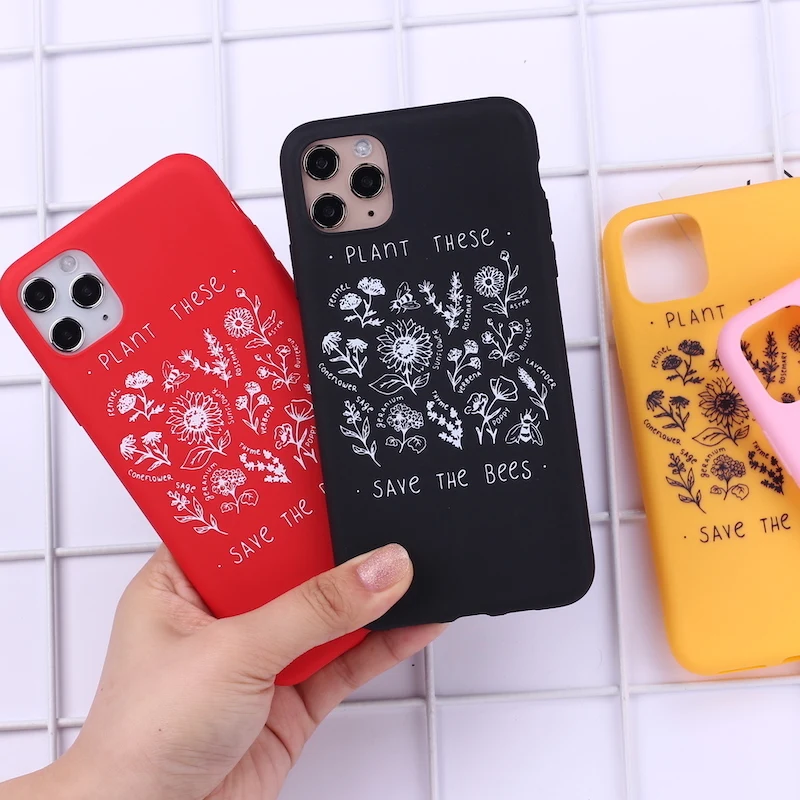 Plants Cactus Bees Simple Candy Phone Cover For iPhone 11 12 13 Pro Max X XS XR 7 8 7Plus 8Plus Soft Silicone Case Fundas | Мобильные