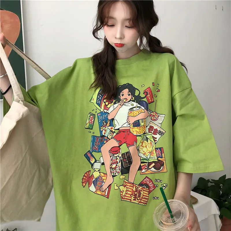 

2021 Autumn Women Clothing Korean Ulzzang Harajuku T-shirt Funny Printed Fake Two Long Sleeve T-shirts Female Loose Shir