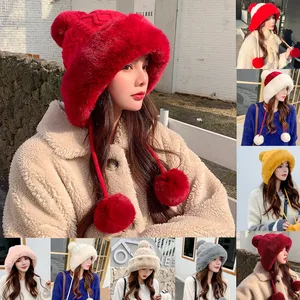 Thicken hat new style ladies fur ball plus velvet warm hood outdoor autumn and winter cold-proof fas