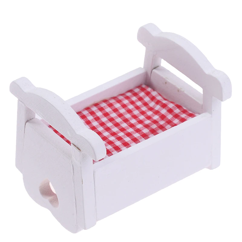 

1:12 Dollhouse Miniature White Wooden Cardle Baby Bed Model Furniture Toys