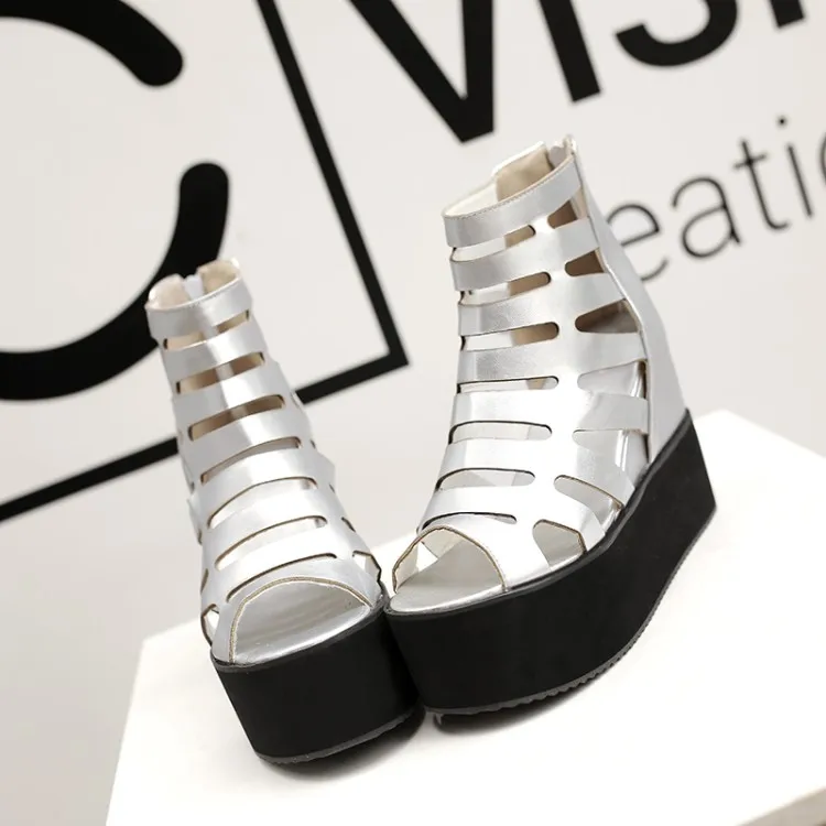 Сандалии на танкетке для женщин босоножки высокая подошва молния спине