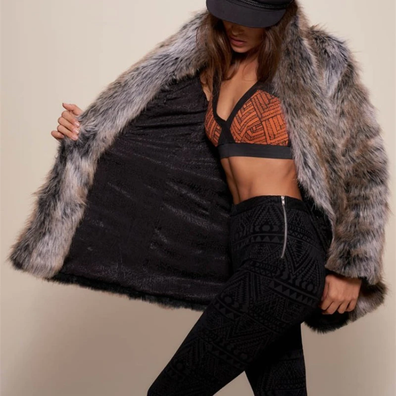 

GAMPORL Faux Fur Coat Fashionable Ladies Warm Jacket Winter Thick Long-Sleeved Clothes With Pockets 2021 New Fluffy Jacket