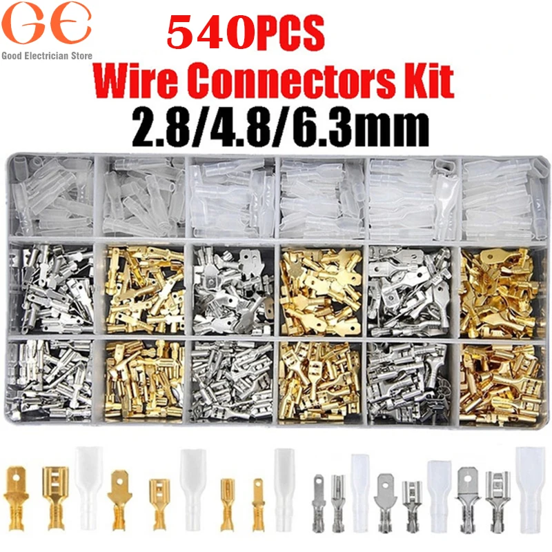 

720/540/360PCS Non-insulated mixed male and female spade crimp terminal connector assorted kit conectores de acero inoxidable