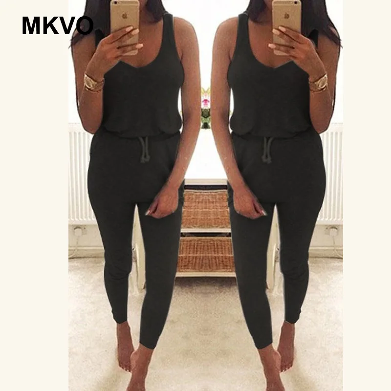 Комбинезон женский хлопковый без рукавов на шнуровке весна-лето |