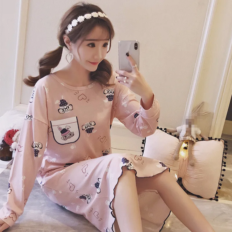 Зимние женские ночные рубашки пижамы хлопковые с героями мультфильмов длинные