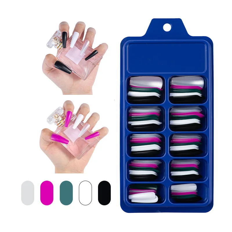 

100Pcs Long Mix Color Coffin Fake Nails Rainbow Ballerina Full Nail Art Tips Artificial Detachable False Nails With Nail Glue