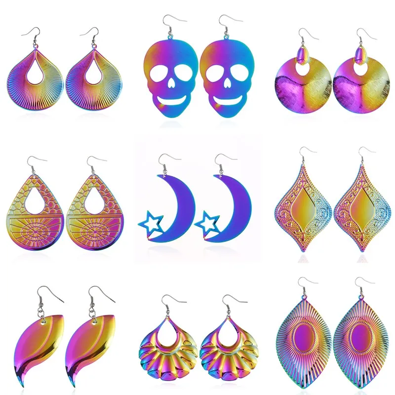 Новые яркие металлический лист свисающие серьги для женщин модное богемное