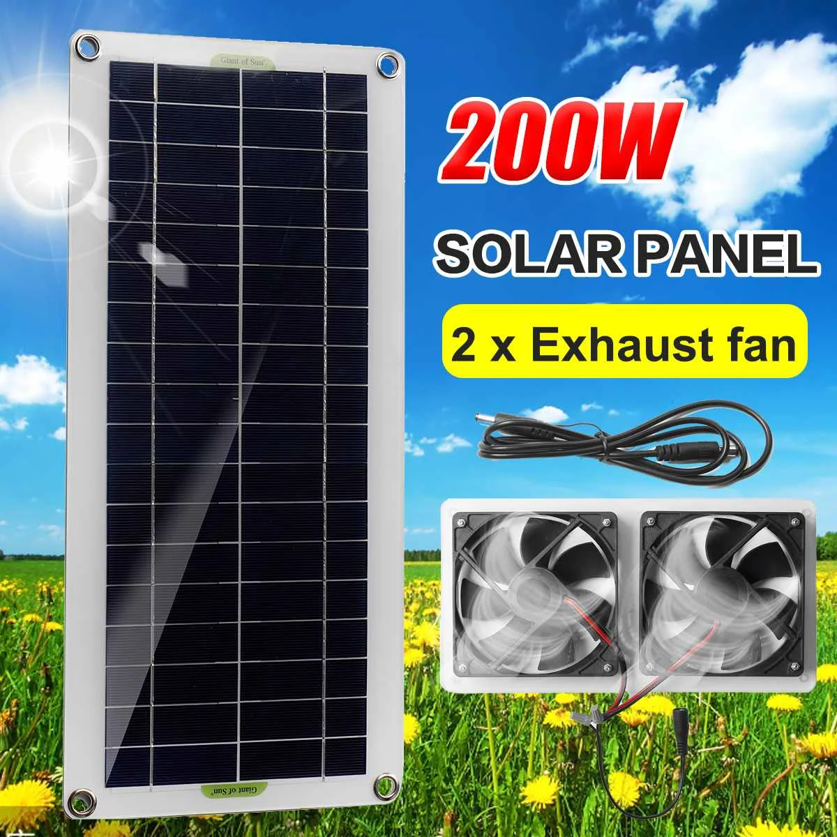 

Вентилятор на солнечной батарее для вытяжки воздуха, 12 В, 200 Вт