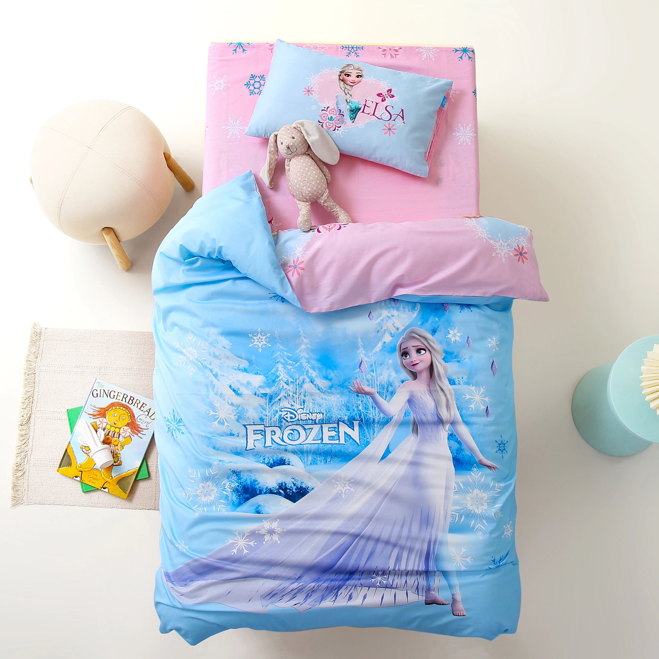 

Blue Frozen Elsa Princess Bedding Baby Crib Size Duvet Covers Set 100% Cotton Bed Linens Girls Kids 120*150cm 3D printed 500TC
