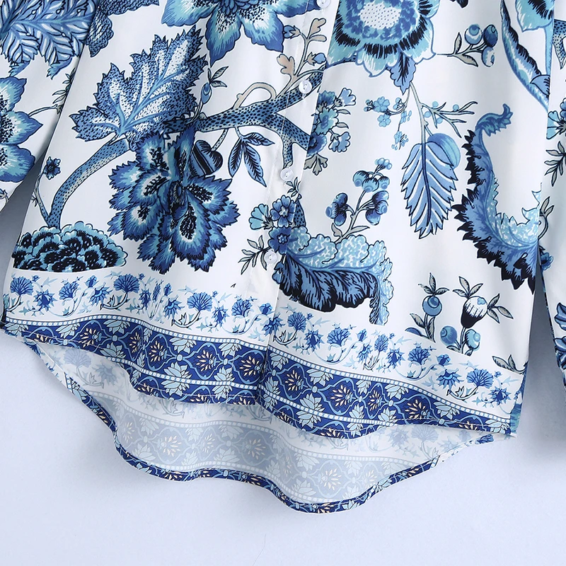 

2021 Spring and Autumn Lapel Long Sleeve Loose Shirt Women's Casual Floral Print Woman Tshirts