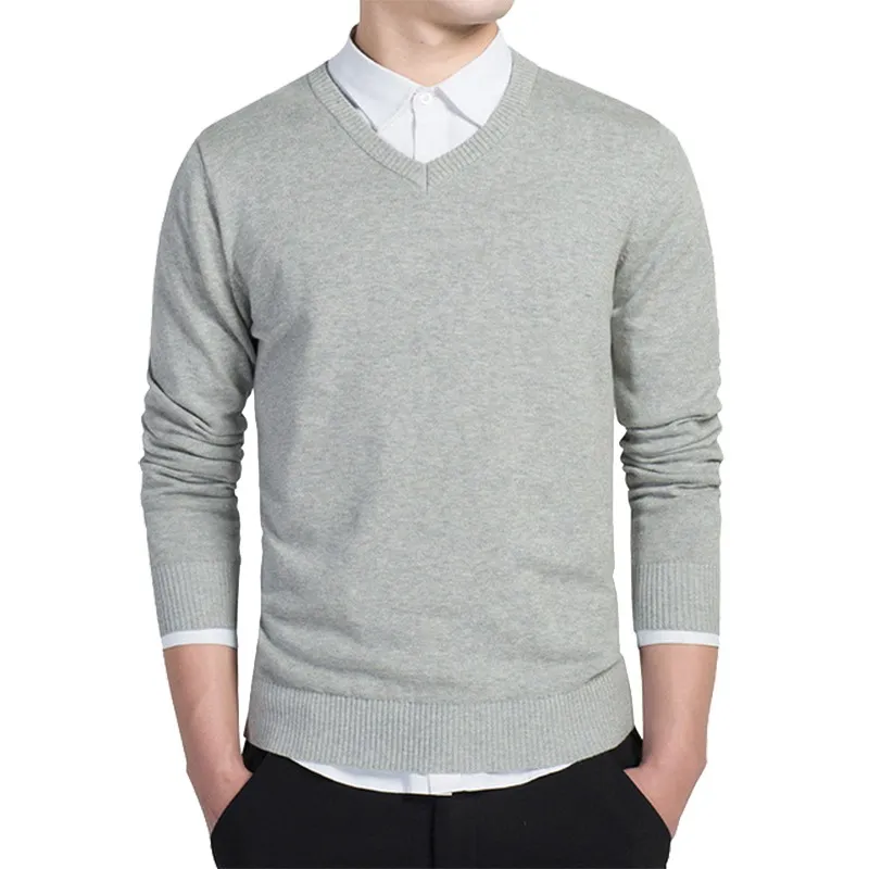 

6 color solid color new men's sweater fashion cotton thin men's cover V-neck bottomed sweater slim fit size M-3XL