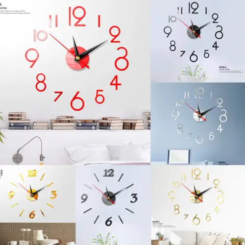 Современные DIY большие настенные часы 3D зеркальная поверхность наклейка