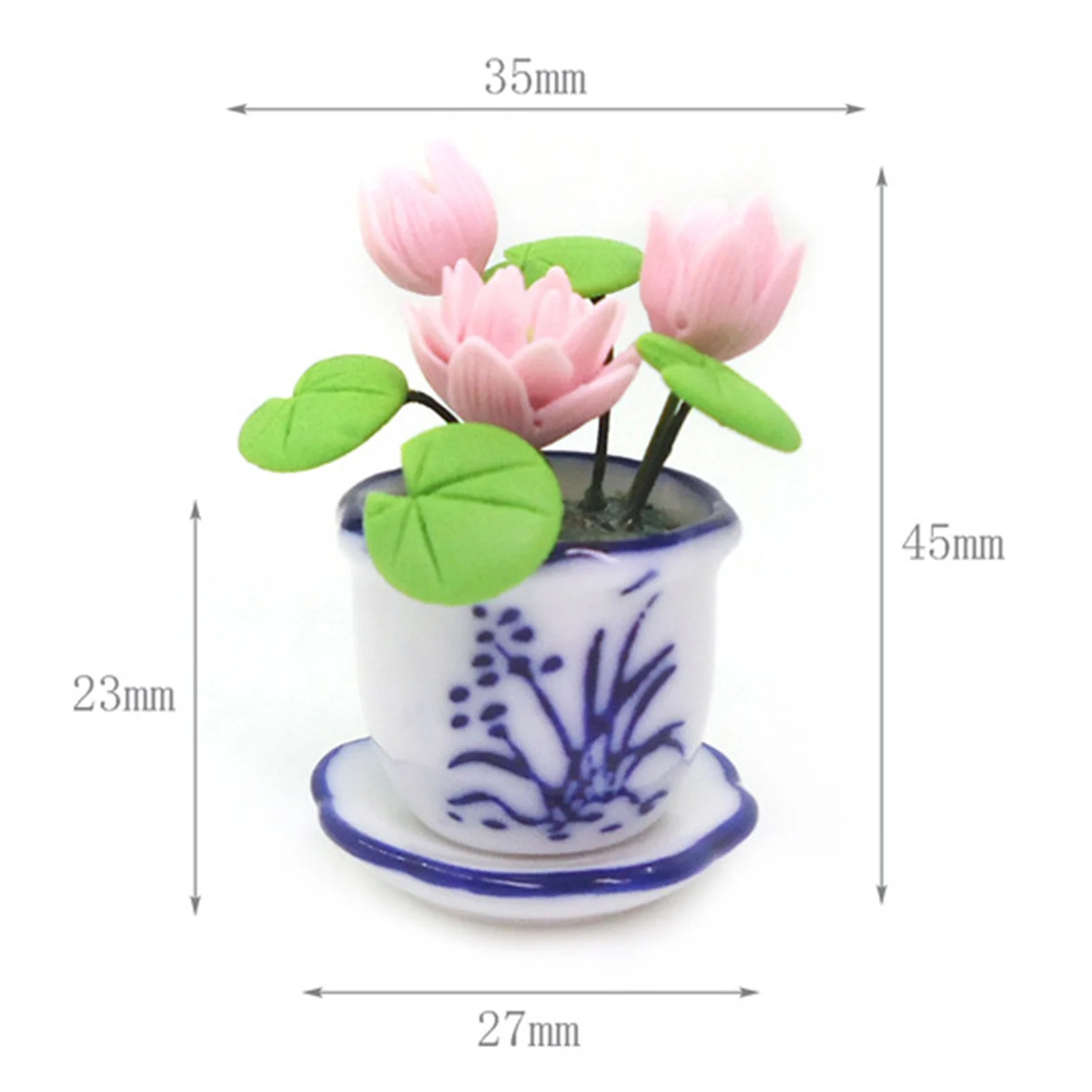 

1/12 Dollhouse Ceramic Pot Clay Lotus Mini Bonsai Ornament Miniature Landscape