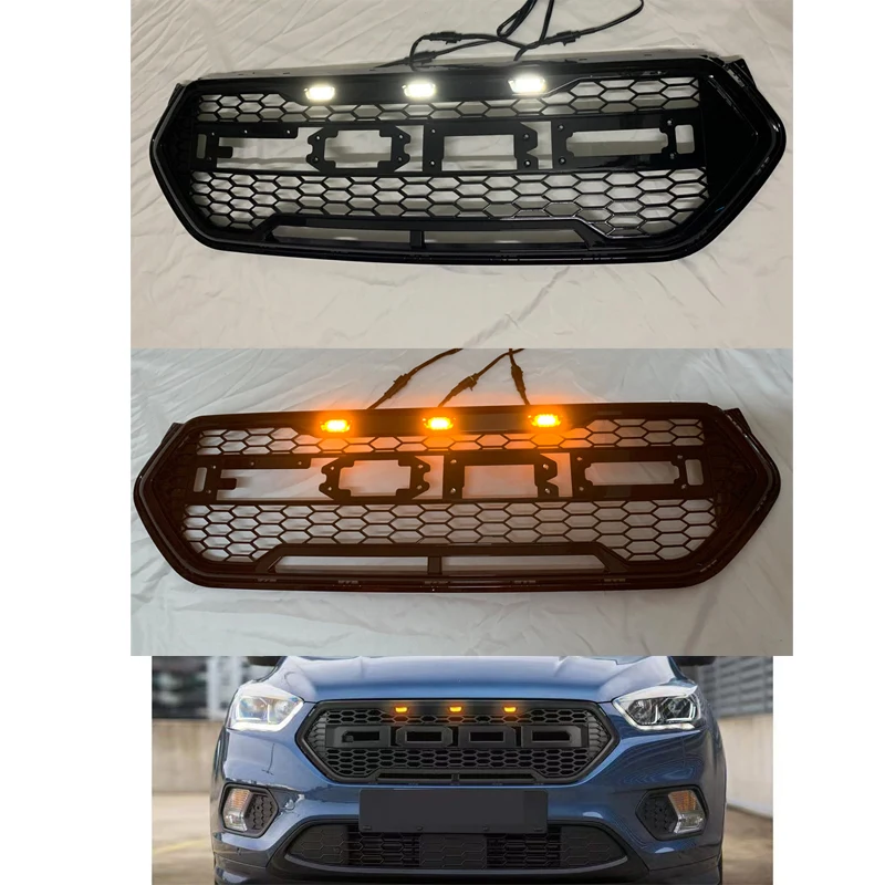 

Glossy Black ABS Honeycomb Grill LED RACING GRILLS MESH Grid Front GRILLE Bumper MASK Cover TRIM FOR ESCAPE KUGA 2017 2018 2019