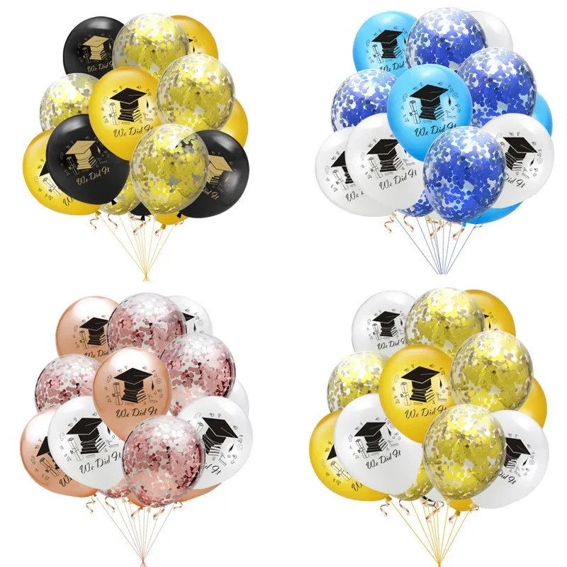 

15pcs 12inch We Did It Balloon Gold Black Latex Ballon Graduation Party Decoration Globos Class Room Lay Out Congrats Grad 2022