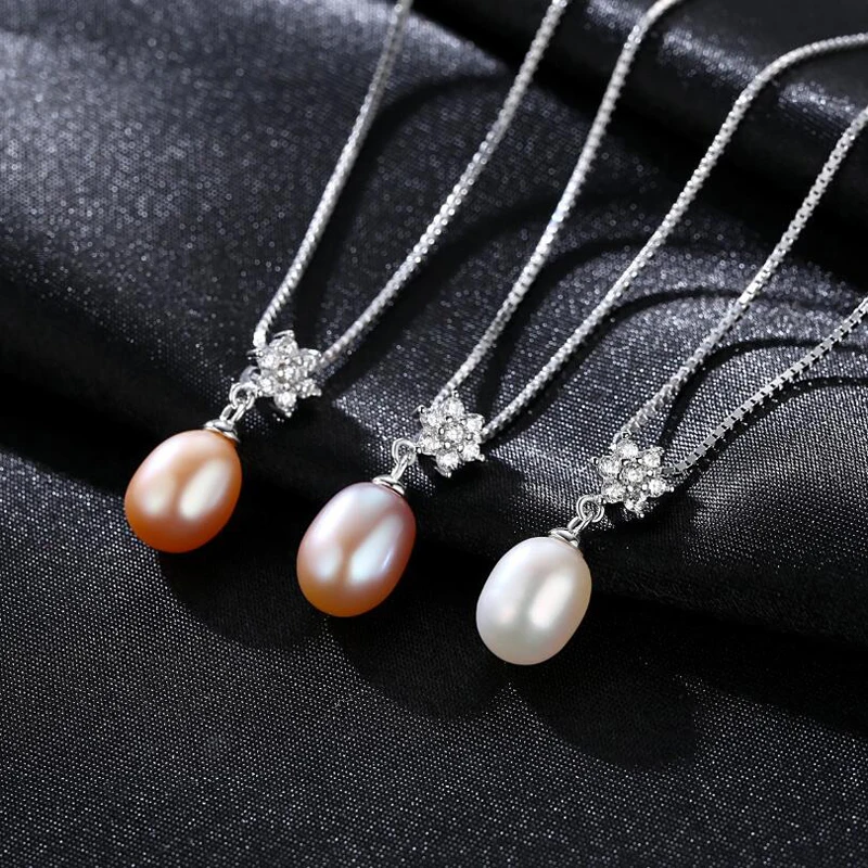 

[MeiBaPJ]Real Freshwater Pearl Snowflake Pendant Necklace Pure 925 Solid Silver Fine Jewelry for Women