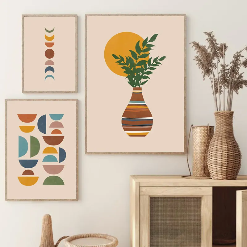 

Abstract Geometry Posters And Prints Scandinavian Poster Plant Leaf Canvas Painting Boho Picture Living Room Wall Art Home Decor