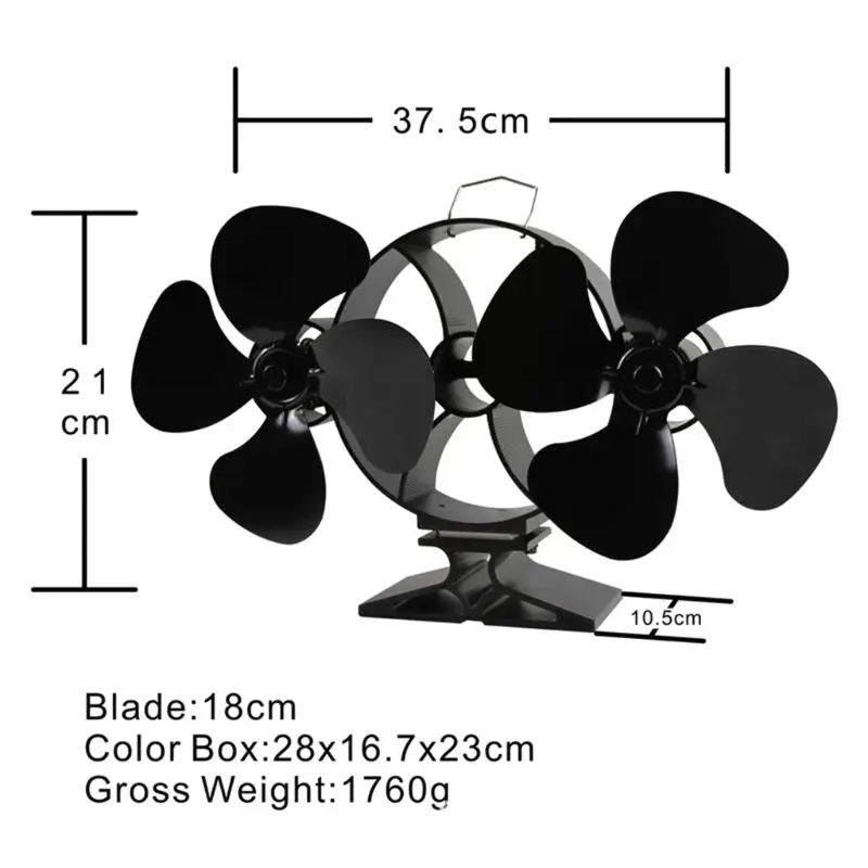 

Double Head 8 Blades Heat Powered Stove Fireplace Fan Log Wood Burner Silent Efficient Distribution Ecofan