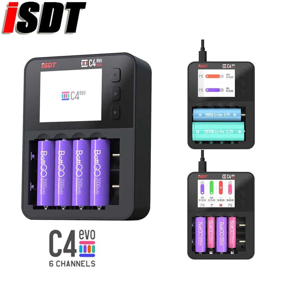 ISDT C4 EVO Смарт Батарея Зарядное устройство с Тип C QC3.0 IPS Экран дисплея для AA AAA 18650 Lipo