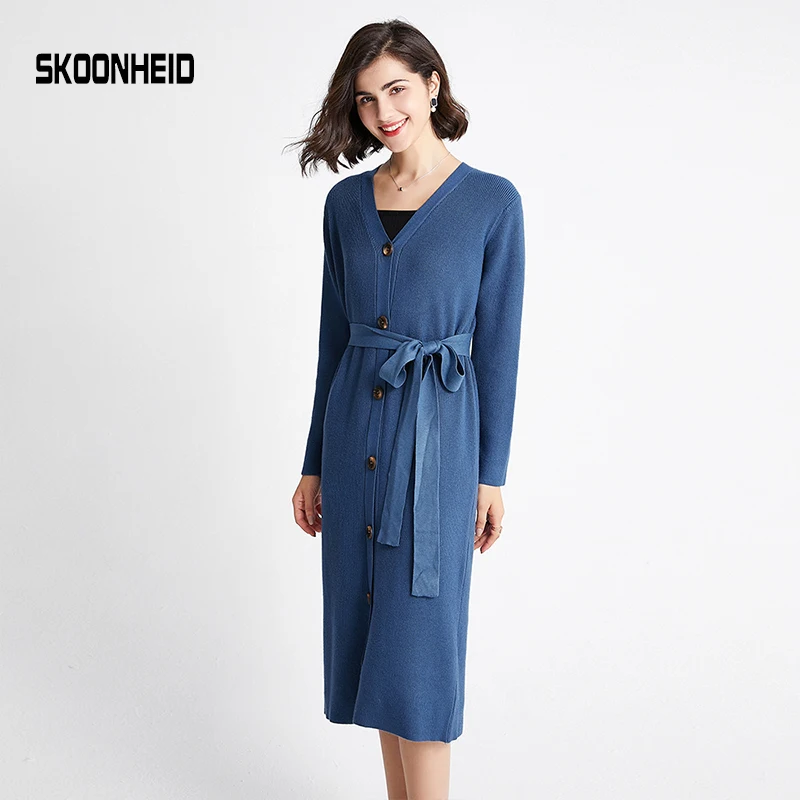 Зимнее плотное длинное платье-свитер SINGRAIN женское однотонное теплое вязаное