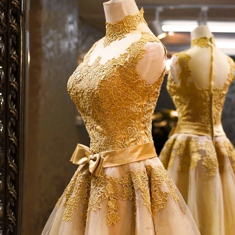 Elegant Gold Lace Evening Dress Short Formal Custom Party Dresses Fast Delivery | Свадьбы и торжества