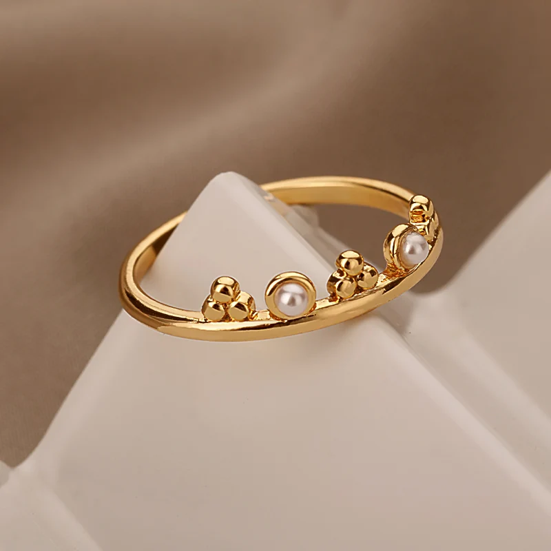 

Stainless Steel Crown Ring for Women Pearl Rings Finger Accessories Buckle Joint Tail Rings Jewelry Gifts bague femme