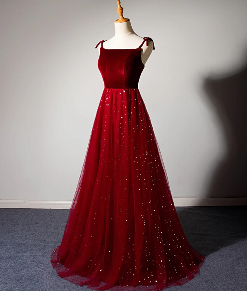 Wine Red Evening Dress 2021 A Line Spaghetti Strap Tulle Long Prom Party Women Gown Vestido Largo Fiesta Noche Elegante | Свадьбы и
