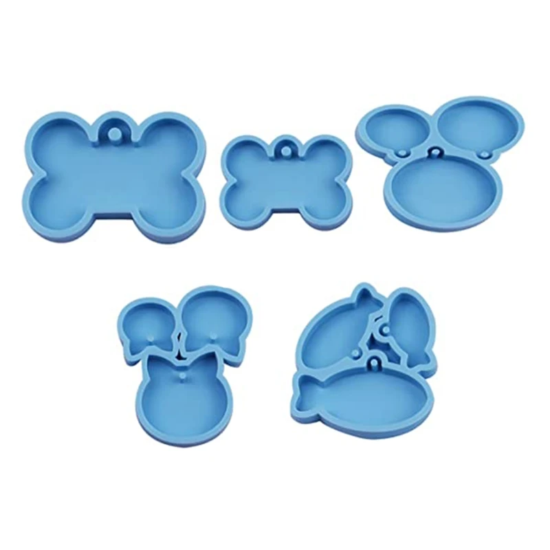 

5 Pcs Dog Tag Epoxy Resin Mold Circle Cats Bone Keychain Pendant Silicone Mould