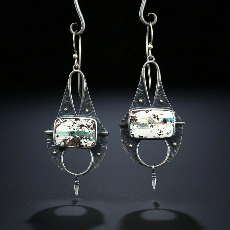 

Vintage Engraving Pattern Earrings for Women Silver Color Inlaid White Stones Drop Earrings Retro Party Jewelry