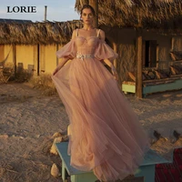 lorie dirty pink a line silk tulle wedding dress puff sleeve floral applique bride dress beach off shoulder sexy wedding gowns