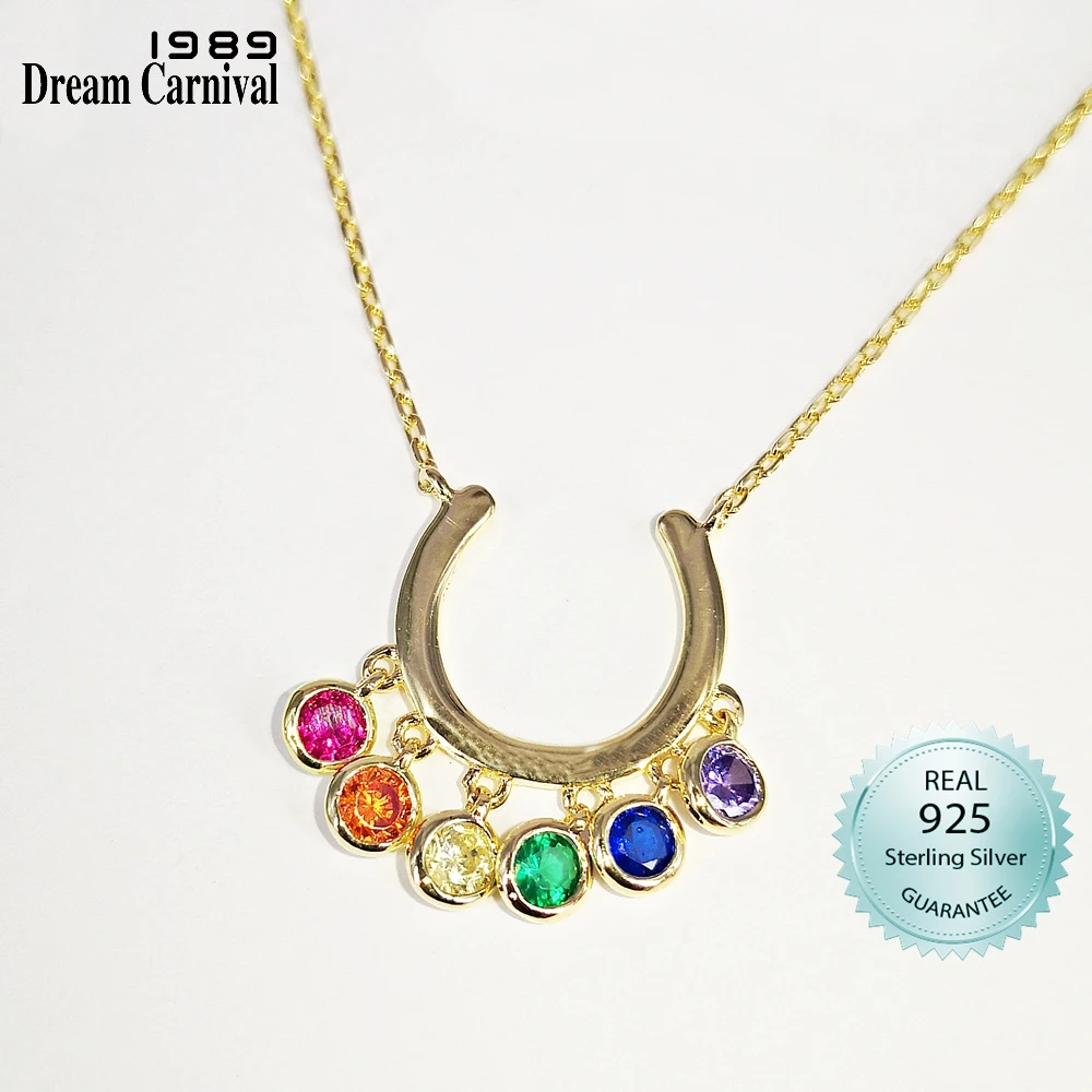 

DreamCarnival1989 Love You Real Silver Necklace Women 6 Colors Shiny Zirconia U Shape Pendant 21mm Dangle New Year Gift SN08634R