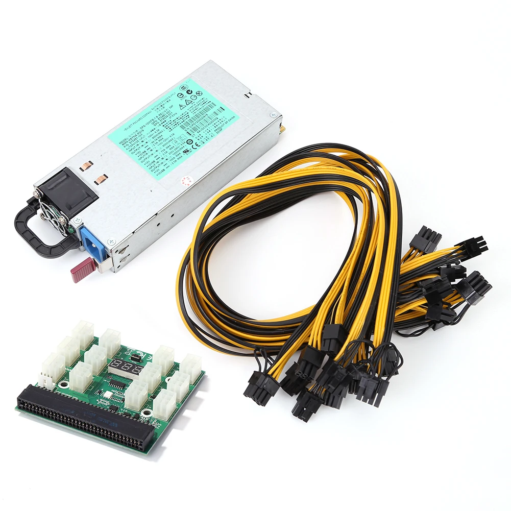

1200W LED Breakout Board + 12pcs 6Pin Male to 8Pin Male Server Power Supply Board Kits for HP GPU Mining Miner