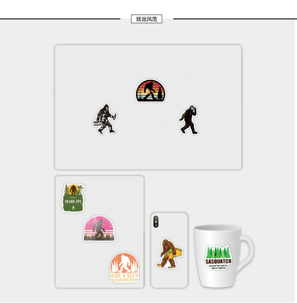 

50Pcs Outdoor Primeval Forest Bigfoot Barbarian Ape Man Sticker for Toy Motorcycle Laptop Stationery PS4 Bike Guitar