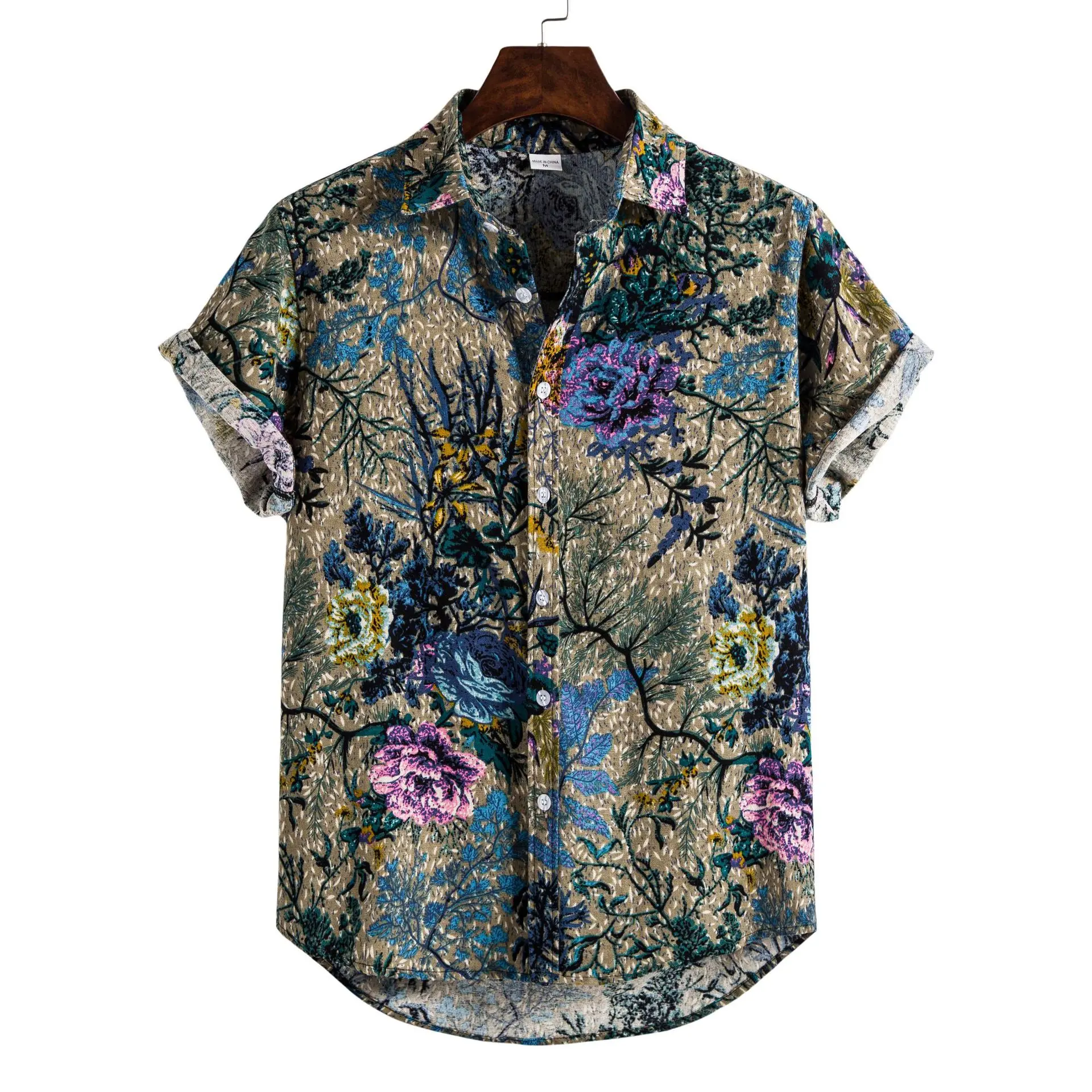 

Black/Purple Floral Print Men's Fashion Hawaiian Shirts Beach Party Loose Casual Shirt Summer Short Sleeves Mens Clothing