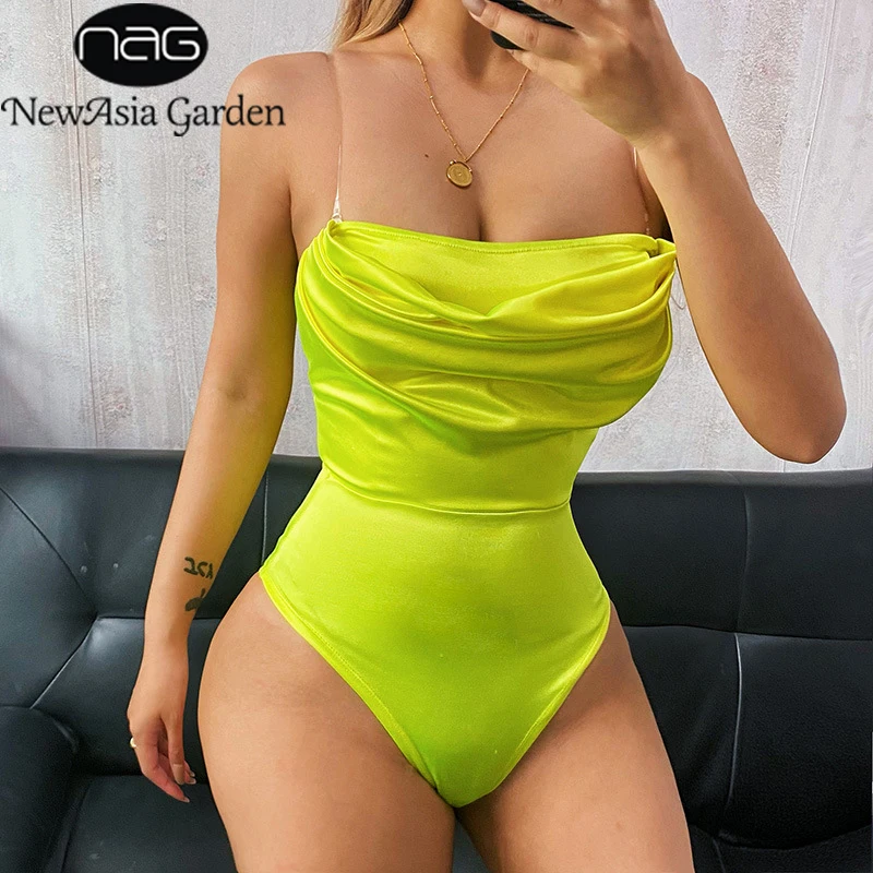 

Сатиновый костюм NewAsia, топ с рюшами, съемный, на тонких бретелях, облегающий, на пуговицах, с воротником-хомутом, однотонный комбинезон, женск...