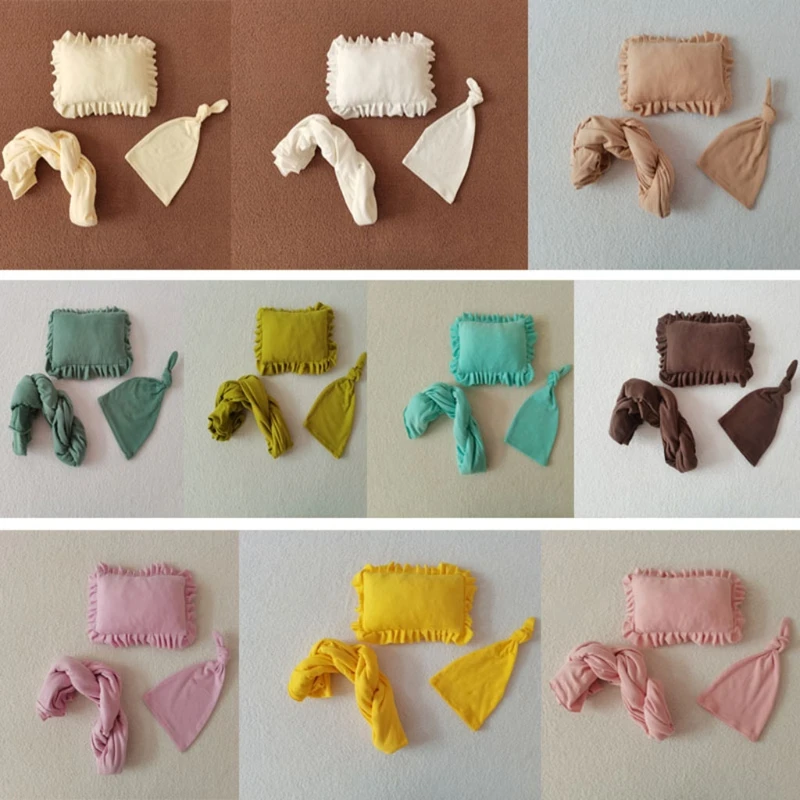 

5Pcs Baby Receiving Blanket Beanie Cap Pillow Doll Headwear Set Infants Swaddling Wrap Turban Hat Headband