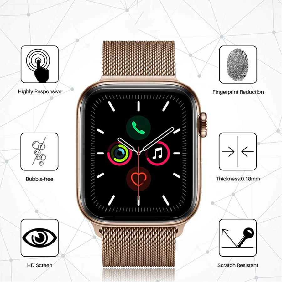 9H изогнутое закаленное стекло для защиты экрана Apple Watch серии 5 4 3 2 1 полное