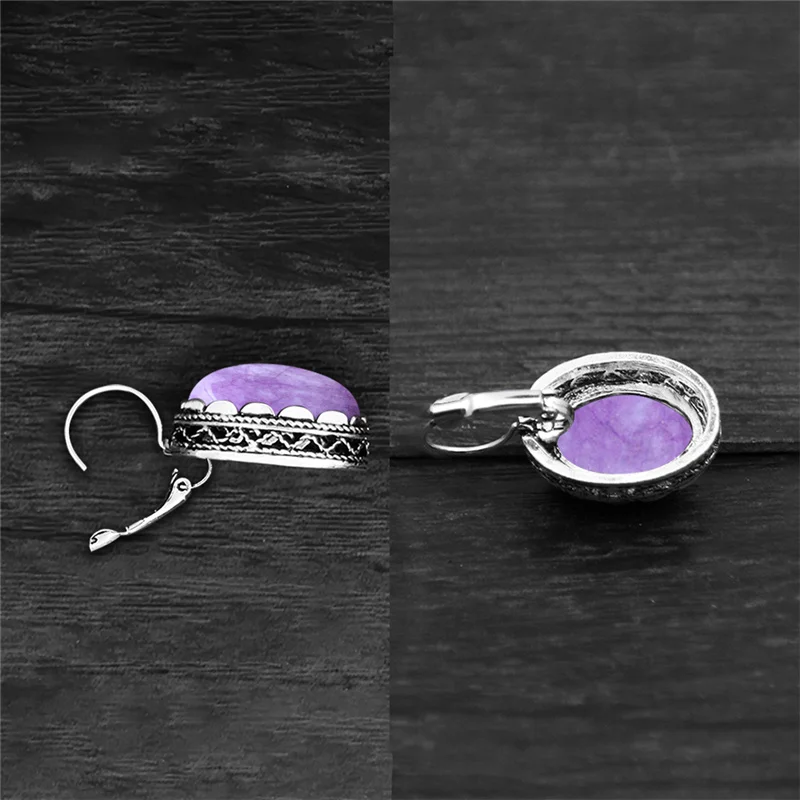 Большой овальный Природный камень фиолетовый серьги для Для женщин Винтаж