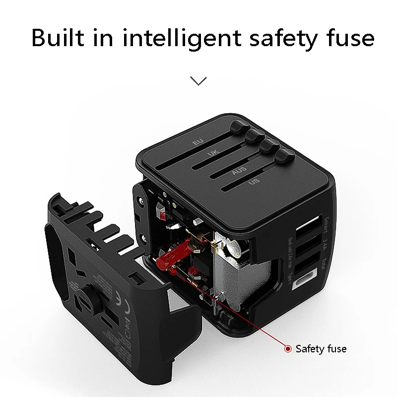 Дорожный адаптер универсальный штепсельный USB TYPE-C для