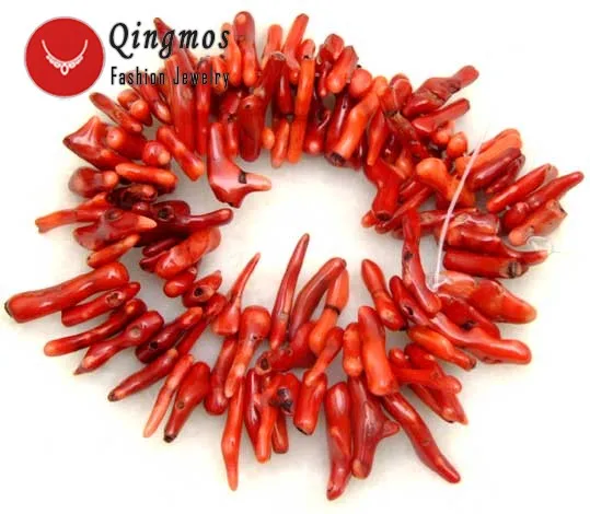 Qingmos натуральный 6*40 мм ветка красный коралл свободные бусины для