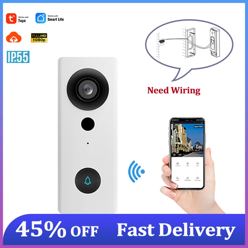 

Дверной звонок Дверной Tuya, Wi-Fi, 1080P HD, водостойкий
