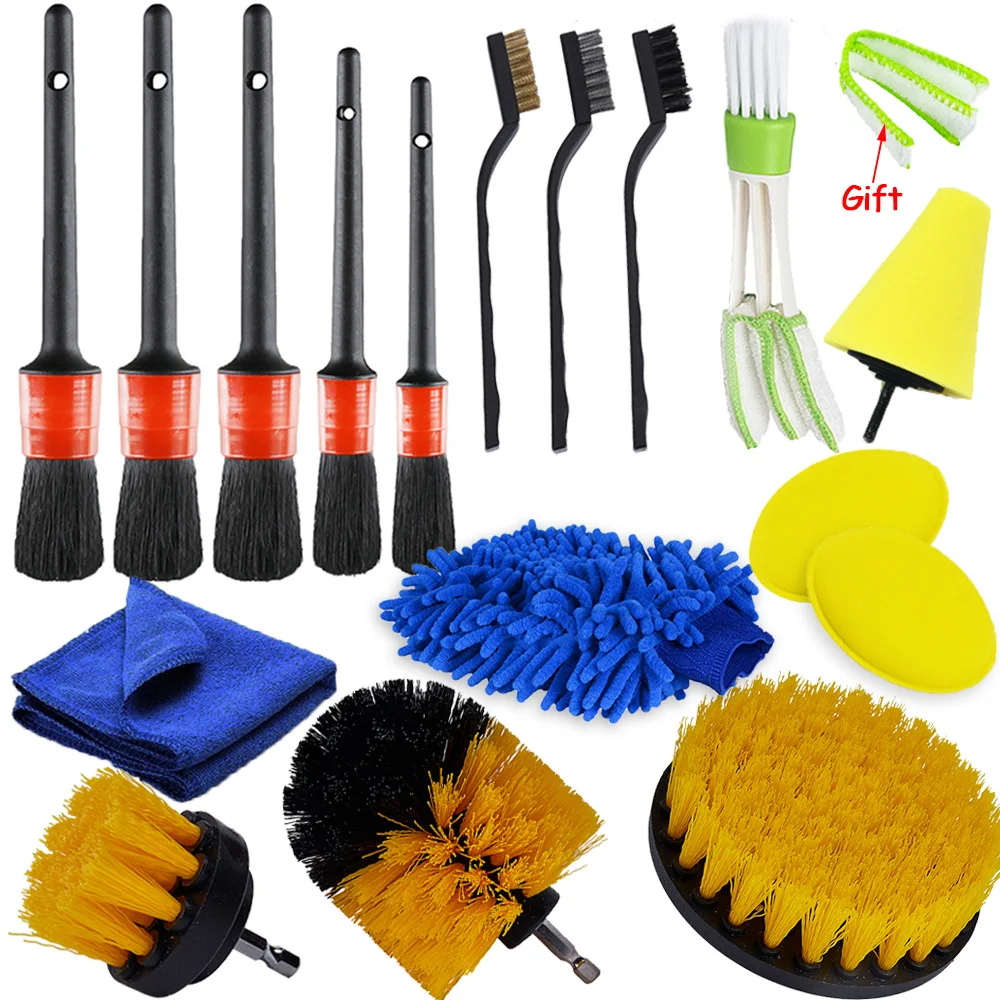 Detailing Brush Set Car Cleaning Brushes Power Scrubber Drill Brush For Car Leather Air Vents Rim Cleaning Dirt Dust Clean Tools