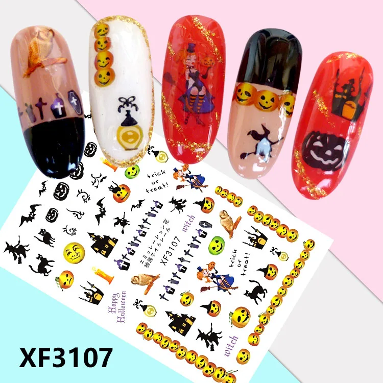 XF3107 Хэллоуин моделей! Лак для ногтей задний клей дизайн ногтей стикер для украшения ногтей - Цвет: XF3107