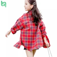 blouses baby girl 2021 autumn cotton shirt for teens kids plaid blouse big size 4 6 8 10 12 13 years girl clothes xxz037