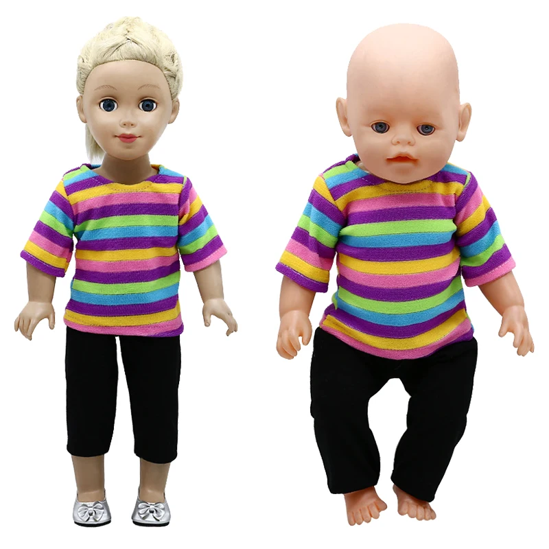 

Новинка 2021, брюки в радужную полоску, рабочая одежда для 18-дюймовых американских и 43 см кукол новорожденных, игрушка для девочек «сделай сам...