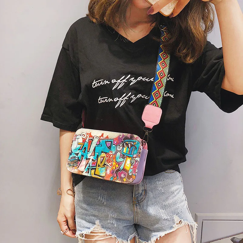 

Fashion Luxury Girls Handbag Korean Version Women Shoulder Bag Graffiti Printed Small Bag Messenger Bag Crossbody Flap #25