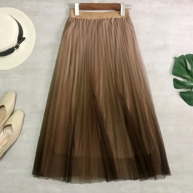 Женская Двухслойная юбка с высокой талией плиссированная трапециевидная из тюля